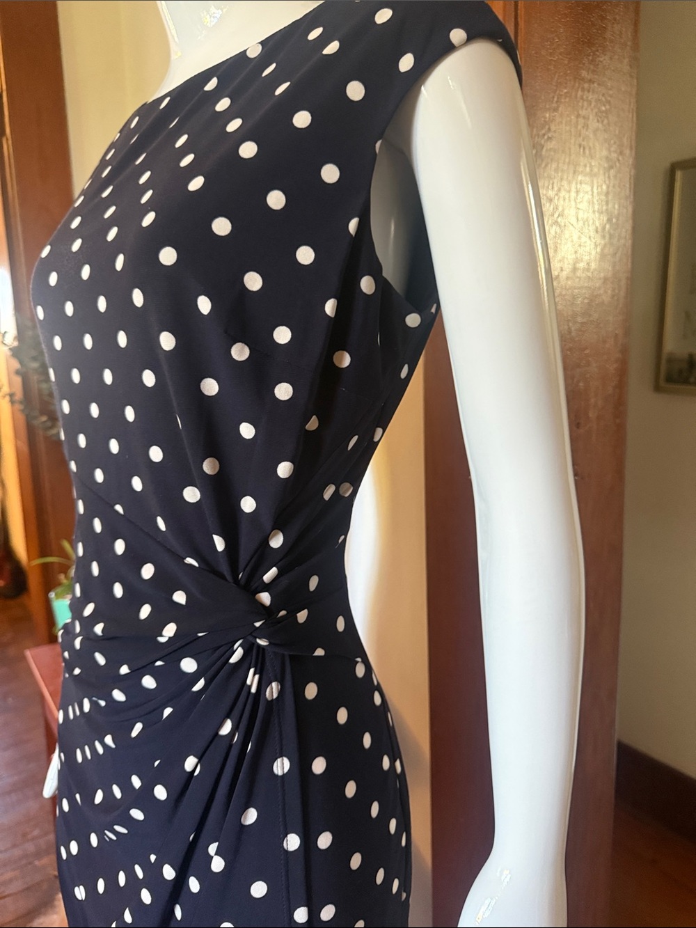 Ralph Lauren size 14 Classic Navy Polka Dot Sheath Dress - White Dot
